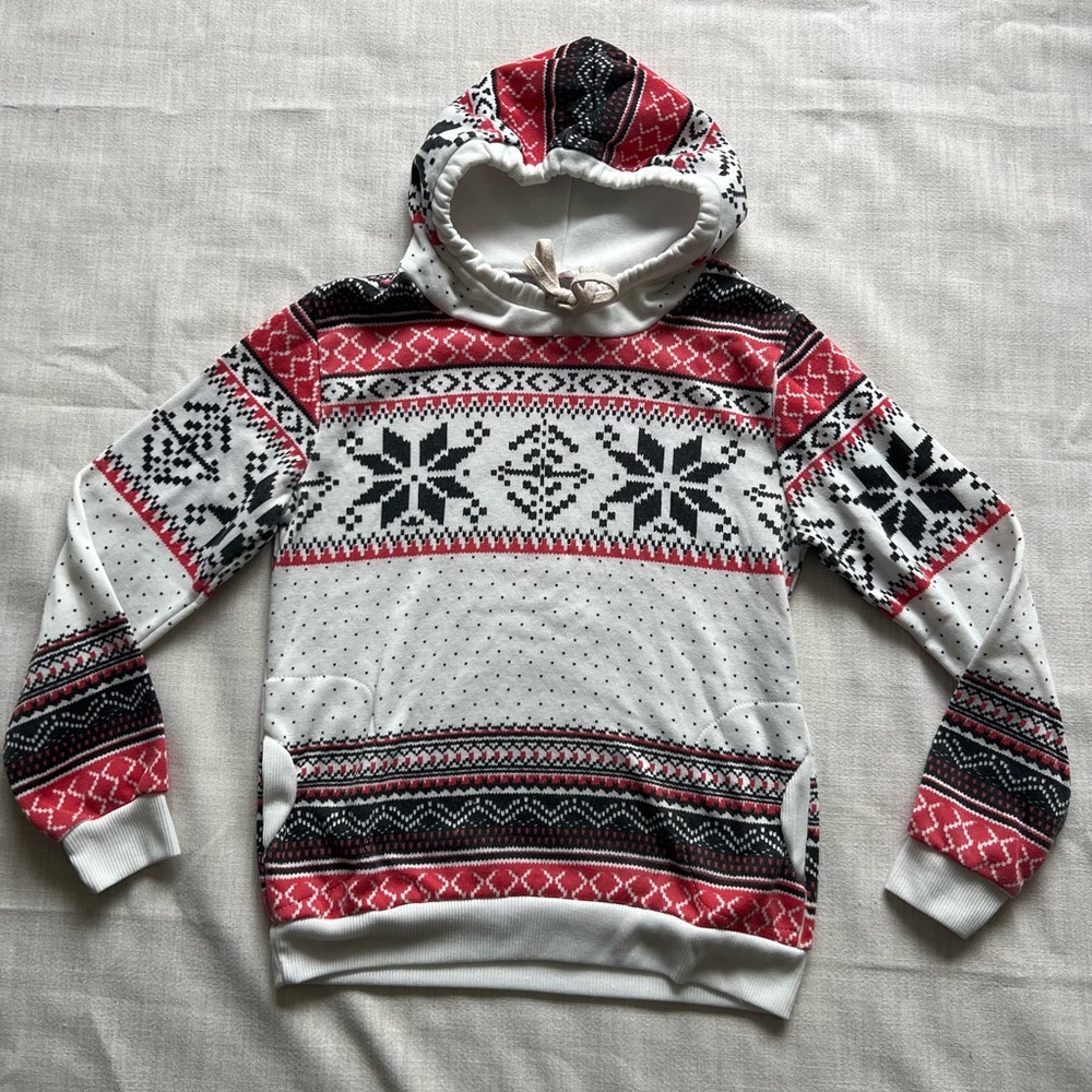 Festive Red and Black Snowflake Hoodie